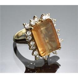 18-Karat Yellow Gold, Yellow Topaz and Diamond Dinner Ring...