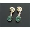 Image 1 : Pair of Tested 14-Karat Yellow Gold, Emerald and Diamond Pendant Earrings...