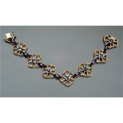 European 18-Karat Yellow Gold, Cobalt and Pastel Blue Enamel Decorated Bracelet...