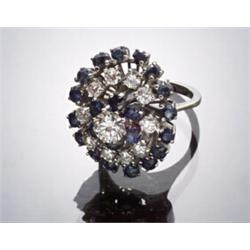 18-Karat White Gold, Diamond and Blue Sapphire Cocktail Ring...