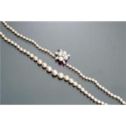 Princess Length Cultured Pearl and Diamond Necklace...