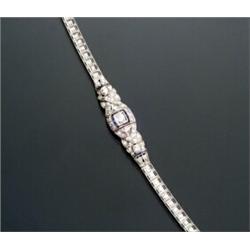 Art Deco Platinum, Diamond and Synthetic Blue Sapphire Cocktail Bracelet...