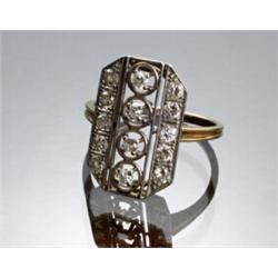 Art Deco Tested 14-Karat Yellow Gold, Platinum Top and Diamond Dinner Ring...