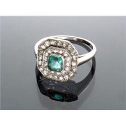 Art Deco Platinum, Emerald and Diamond Dinner Ring...