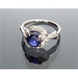 Art Deco Platinum, Blue Sapphire and Diamond Dinner Ring...