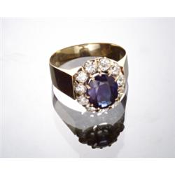 Tested 18-Karat Yellow Gold, Blue Sapphire and Diamond Dinner Ring...