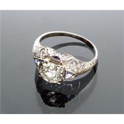 Art Deco Filigree Platinum and Solitaire Diamond Ring...