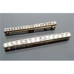 Two Edwardian Tested 18-Karat Yellow Gold, Platinum Top and Diamond Bar Pins...