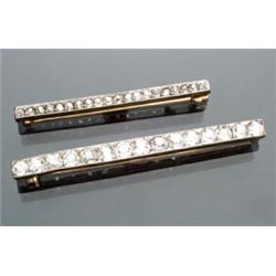 Two Edwardian Tested 18-Karat Yellow Gold, Platinum Top and Diamond Bar Pins...