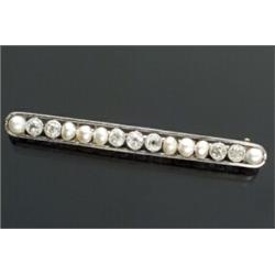 Art Deco Platinum, Diamond and Cultured Pearl Bar Pin, Mappin and Webb Ltd., London...