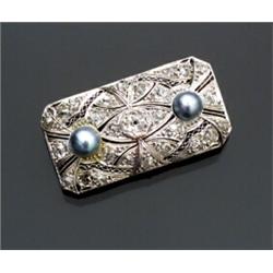 Art Deco Filigree Platinum, Diamond and Cultured Pearl Pendant Brooch...