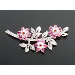 Platinum, Diamond, Pink Sapphire and Ruby Floral Brooch...