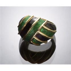 18-Karat Yellow Gold, Black and Green Galouche Enamel Dome Ring, Cartier...