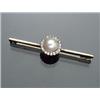 Image 1 : Art Deco Tested 14-Karat White Gold, Cultured Pearl and Diamond Bar Pin...