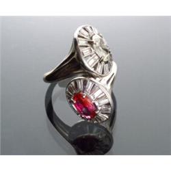 18-Karat Yellow Gold, Diamond and Ruby Bypass Dinner Ring...