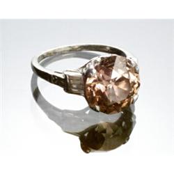 Art Deco Platinum and Fancy Orangish Brown Solitaire Diamond Ring...