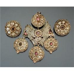 Gold Filled, Gilt Silver and Seed Pearl Foil Back Ruby and Semi-precious Stone Pendant Brooch and...