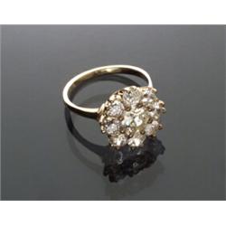 Tested 14-Karat Yellow Gold and Diamond Cluster Ring...