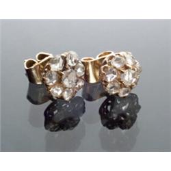 Pair of Tested 14-Karat Yellow Gold and Diamond Ear Studs...