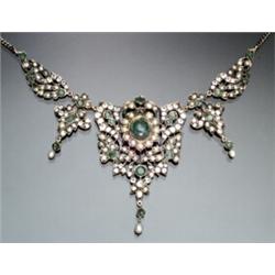 Indian Silver, Emerald, Freshwater Pearl and White Sapphire Necklace...