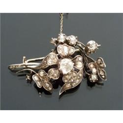 European 14-Karat Yellow Gold, Silver and Diamond Floral Brooch...