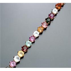 Tested 14-Karat Yellow Gold and Multi-colored Semi-Precious Stone Bracelet...