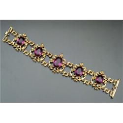 Victorian Tested 14-Karat Yellow Gold, Amethyst and Seed Pearl Bracelet...