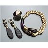 Image 1 : 18-Karat Yellow Gold, Diamond, Black Onyx, Black Enamel and Garnet Four-Piece Ensemble...