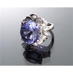 Platinum, Blue Sapphire and Diamond Dinner Ring...