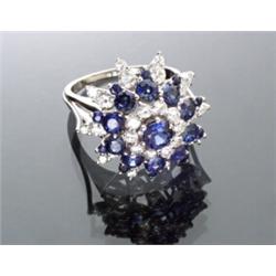 Platinum, Diamond and Blue Sapphire Dinner Ring...