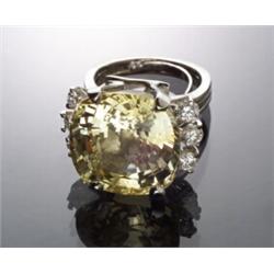 18-Karat White Gold, Yellow Sapphire and Diamond Dinner Ring...