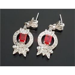 Pair of 18-Karat White Gold, Ruby and Diamond Pendant Earrings...