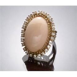 14-Karat Yellow Gold, Angel Skin Coral and Diamond Dinner Ring...