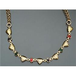 Princess Length 18-Karat Yellow Gold, Blue Sapphire, Ruby and Emerald Necklace...