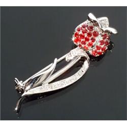 14-Karat White Gold, Ruby and Diamond Tulip Brooch...