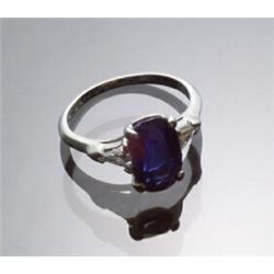 Platinum, Blue Sapphire and Twin Diamond Dinner Ring...