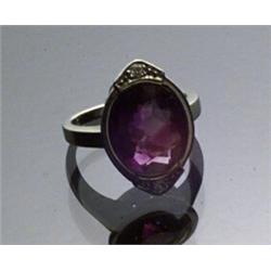 Art Deco 14-Karat White Gold, Amethyst and Twin Diamond Dinner Ring...