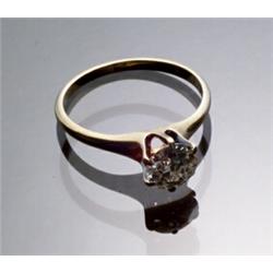 Edwardian Tested 14-Karat Yellow Gold and Solitaire Diamond Ring...