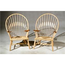 Pair of Hans Wegner Ash and Teak 'Peacock' Chairs...