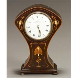 Edwardian Mother-of-Pearl and Marquetry Mahogany Balloon Clock...