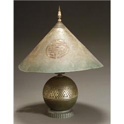 Continental Art Deco Parcel Silver and Patinated Metal Table Lamp...