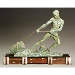 French Art Deco Patinated Metal Figure of a Laborer...