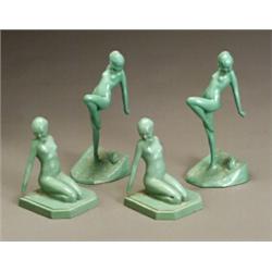 Two Pairs of Frankart Patinated Metal Figural Bookends...