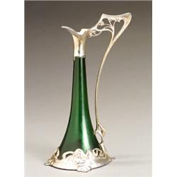 WMF Silvered Pewter Mounted Green Glass Decanter...