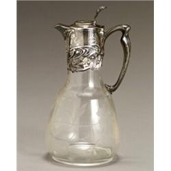 German Silver Mounted Intaglio Cut Glass Claret Jug...