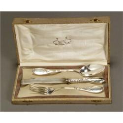 German Silver Three-Piece Cased Flatware Set...