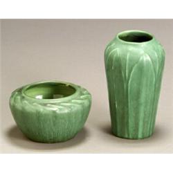 Two Hampshire Pottery Matte Green Vases...