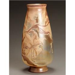 Gallé Fire-Polished Cameo Glass 'Tiger Lily' Vase...