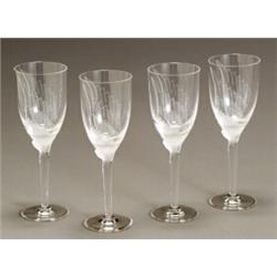 Set of Four Lalique Molded and Frosted Glass 'Ange' Champagne Goblets...