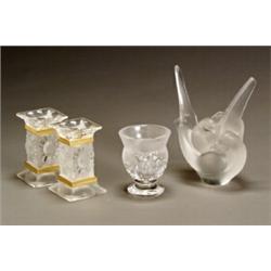 Four Lalique Molded and Frosted Glass Table Articles...